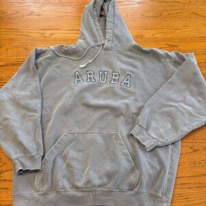 U.S. Vintage Aruba Hoodie Sweatshirt, Unisex Large, Blue
